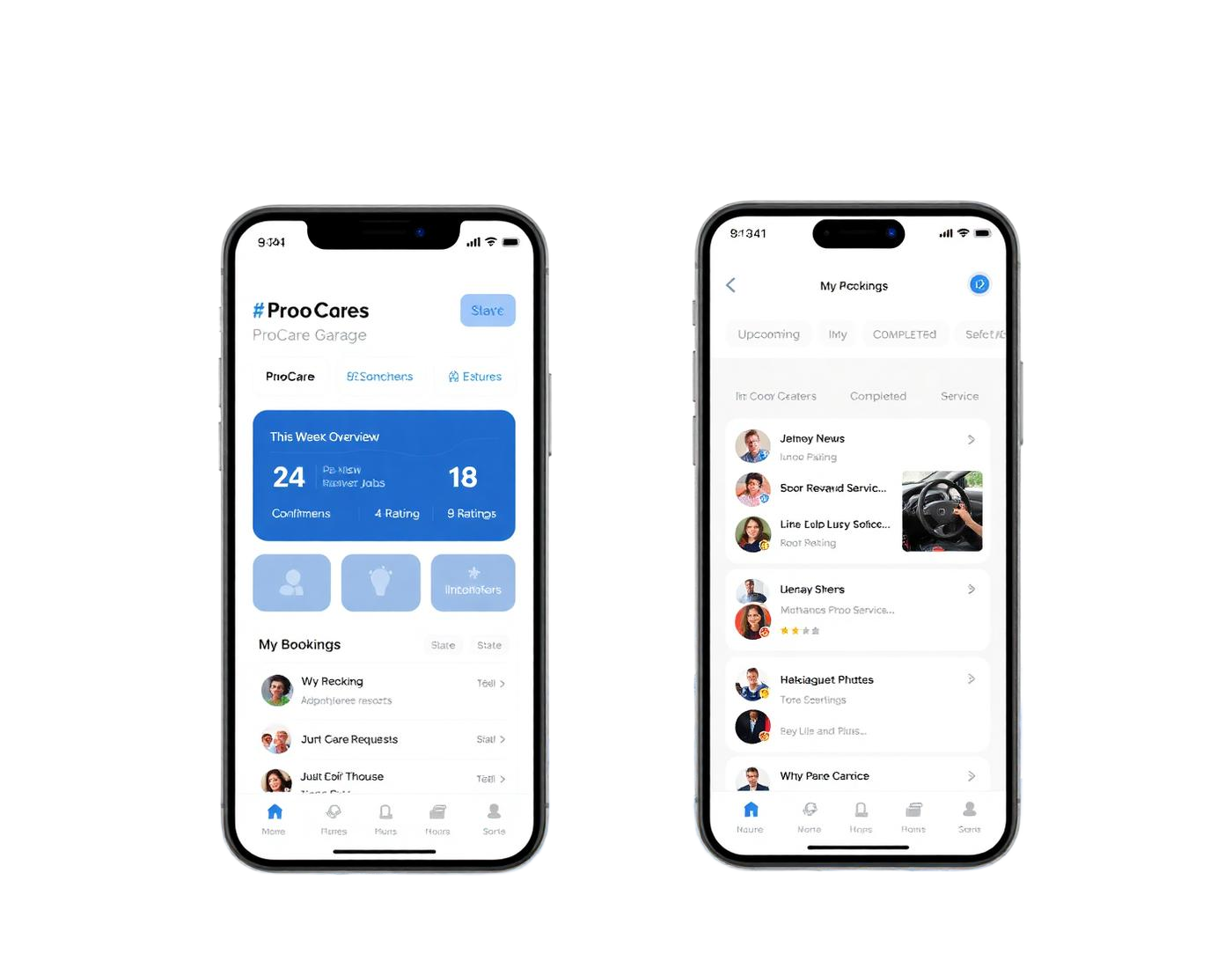 Garage app screens